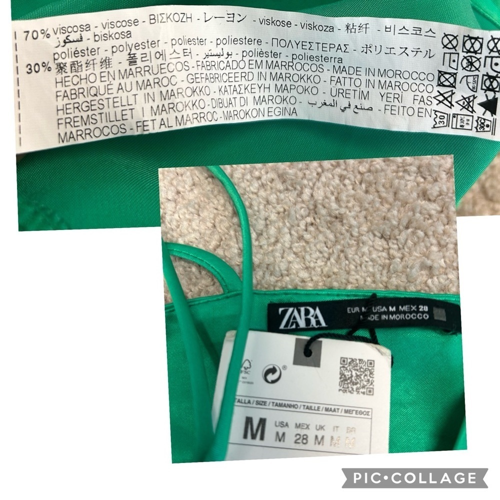 Zara green satin effect asymmetrical cut-out strappy crisscross slit midi dress - Picture 9 of 12